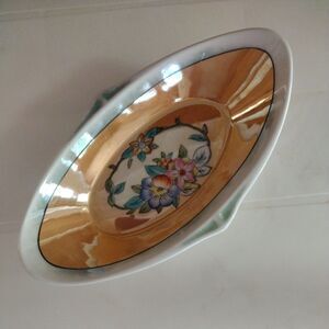 Noritake Hand Painted Lusterware Small Oval Dish Floral Gold Trim  Art Deco
